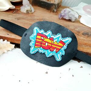 Comic POW Embroidered Beaded Eye Patch, Adjustable Vision Ocular Aid, Costume